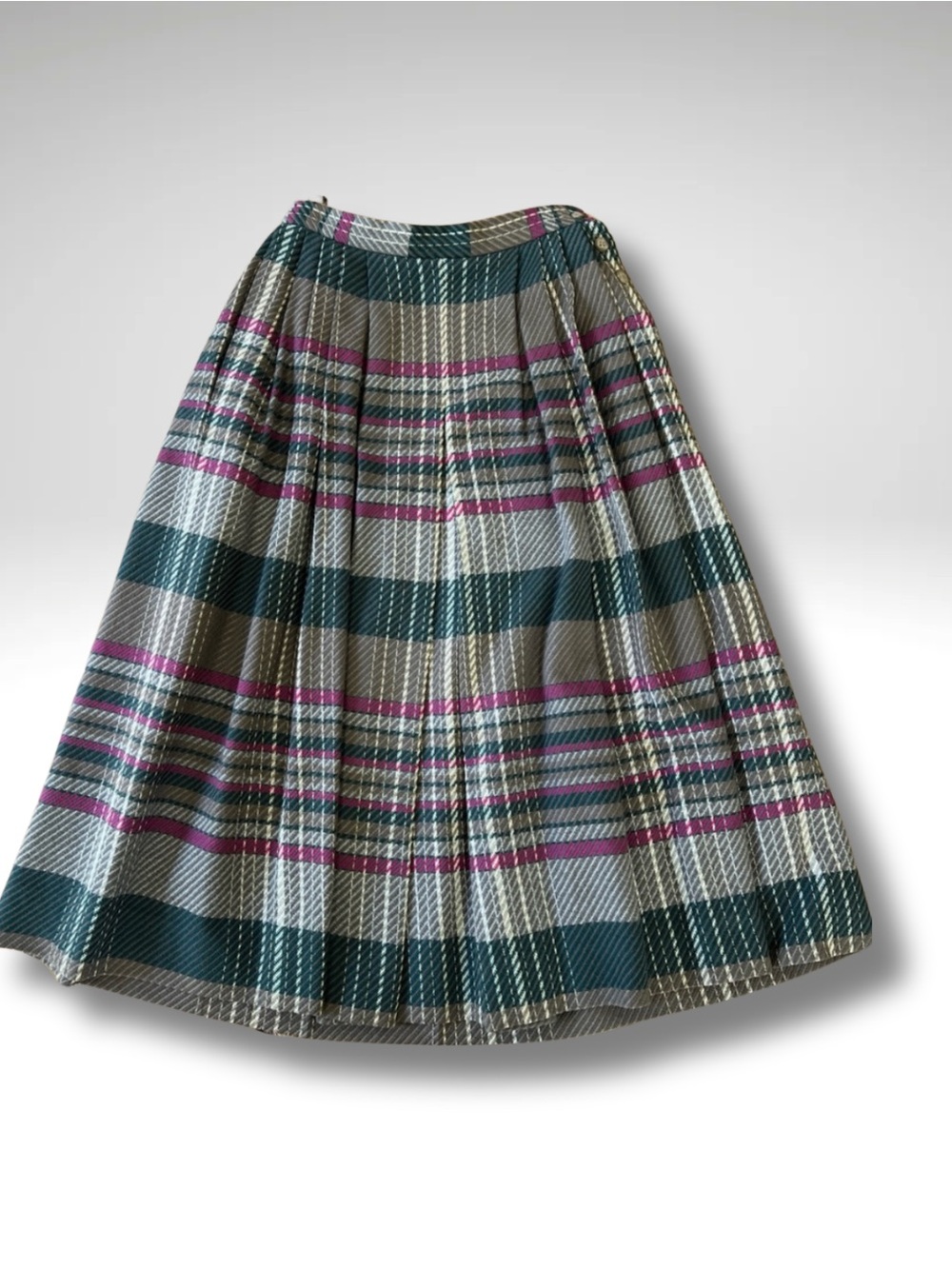 Vintage Jaeger Wool Heritage Plaid Pleated Midi Skirt British Equestrian